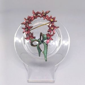 Vintage Floral Wreath Bow Pin Brooch
